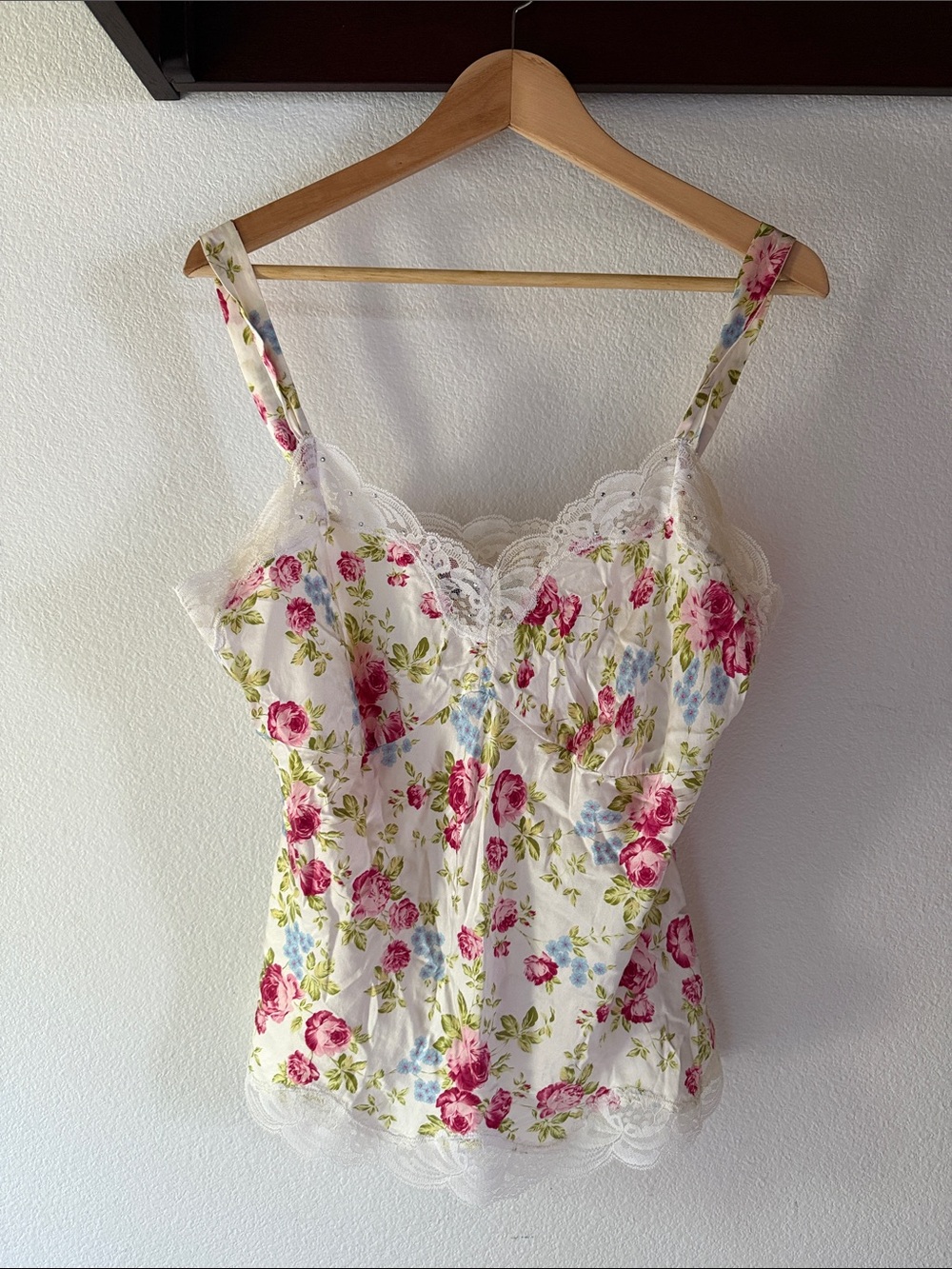 Karen Kane Vintage Floral Lace-Trim Camisole with Pink & Blue Flowers